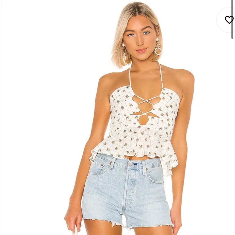 MAJORELLE Madelina Top in White Ditsy